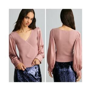 ANTHROPOLOGIE Twofer Faux-Wrap Sweater Dusty Rose Size XS